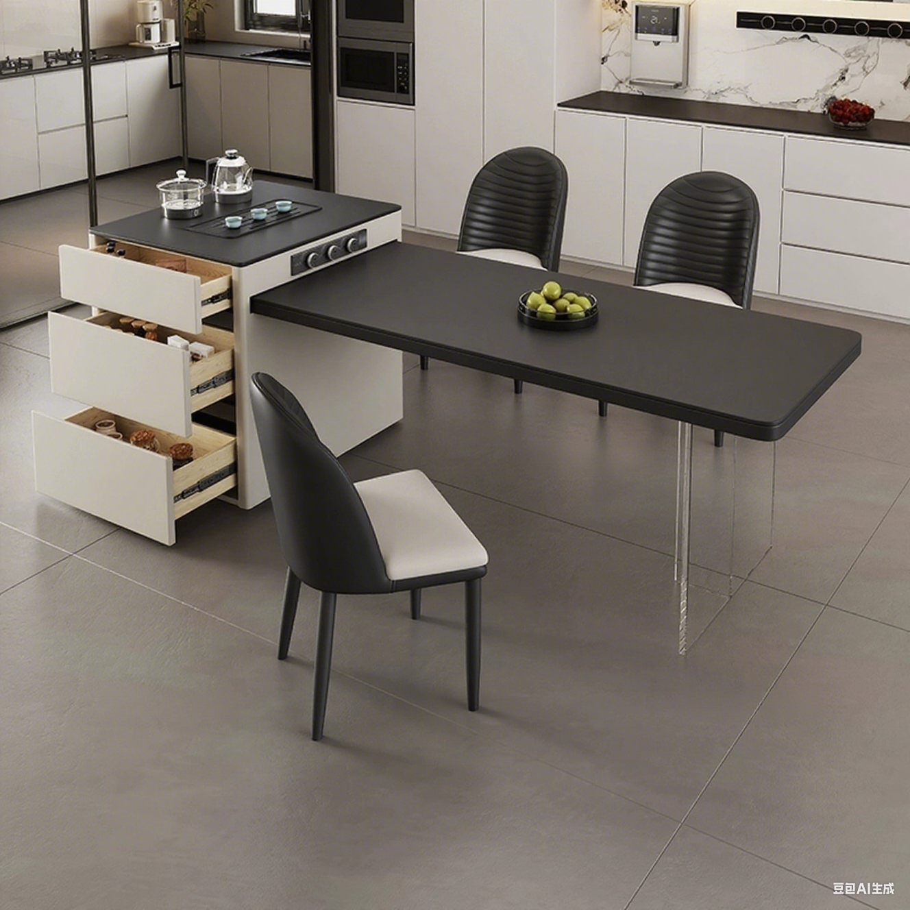 Solid Wood Black and White Island Counter