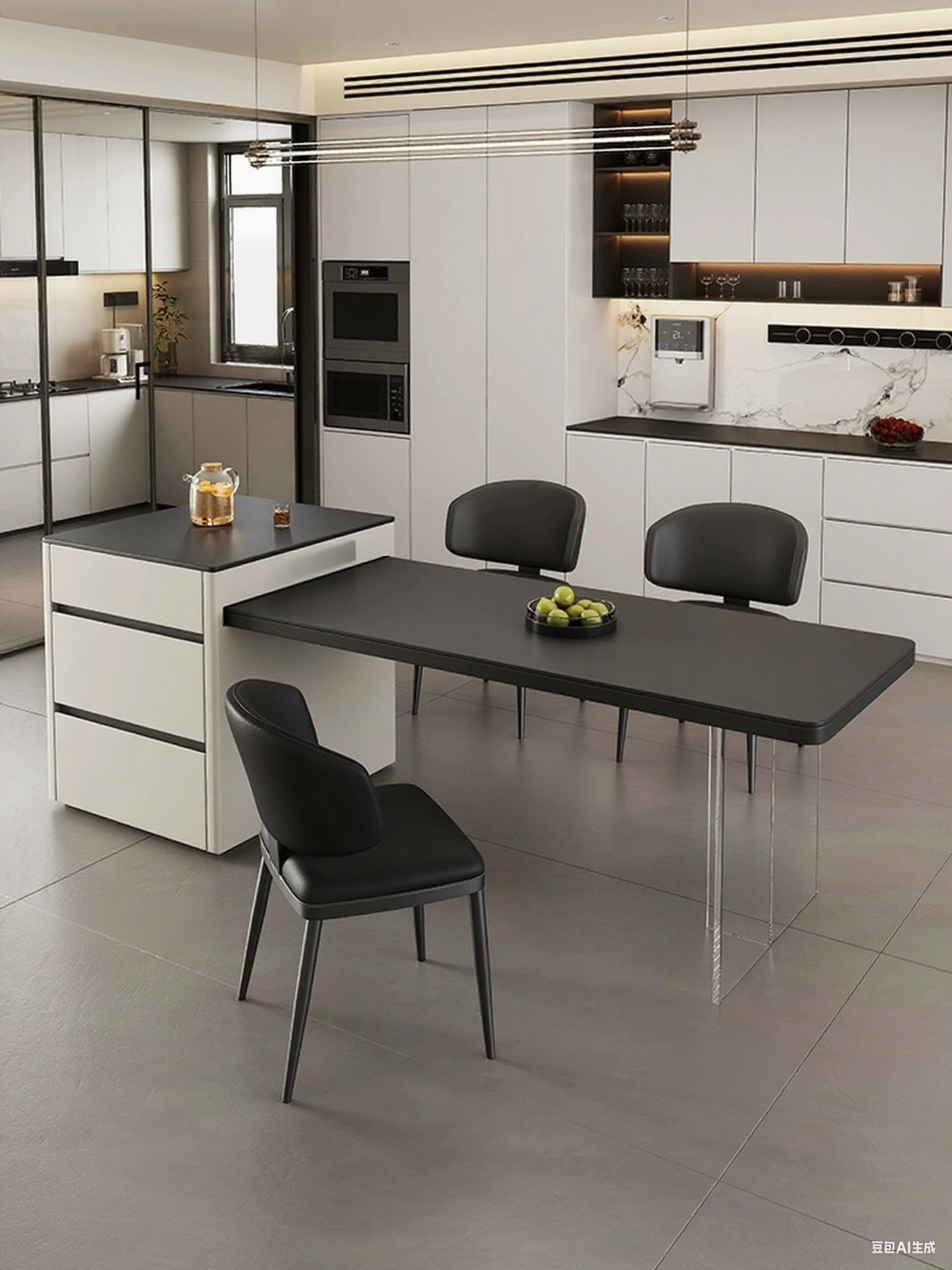 Solid Wood Black and White Island Counter