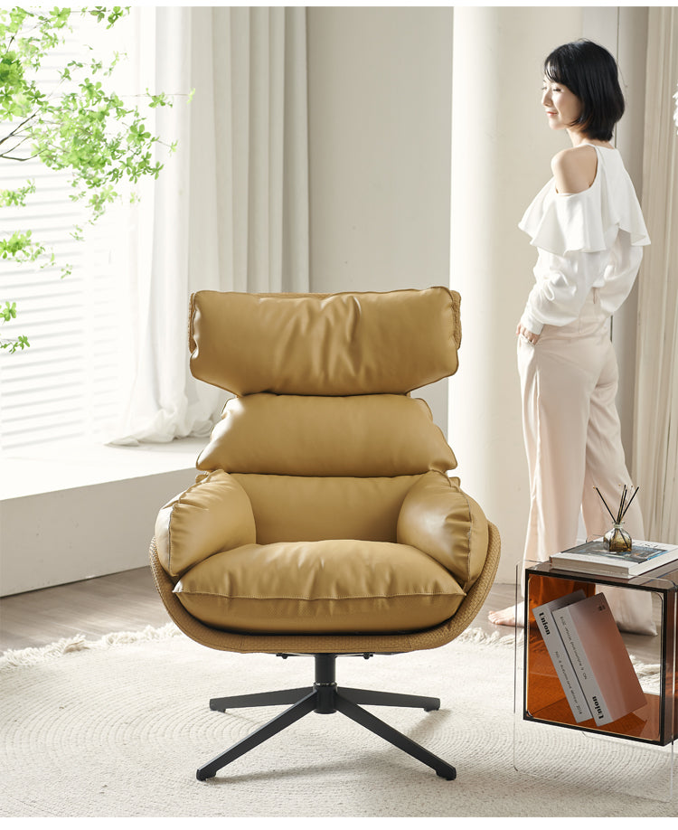 Yellow Accent Swivel Lounge Chair In Scandinavian Style With a High-back Design and Removable Cushions