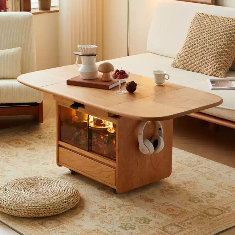 South American Adjustable Walnut Rubberwood Side Table