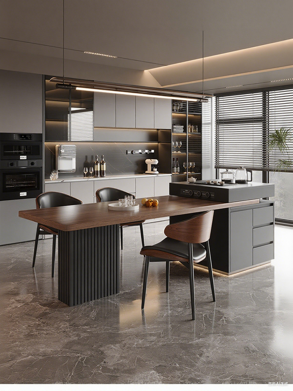 Solid Wood Black Island Counter