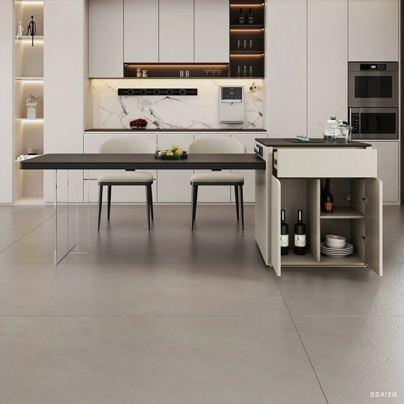 Solid Wood Black and White Island Counter