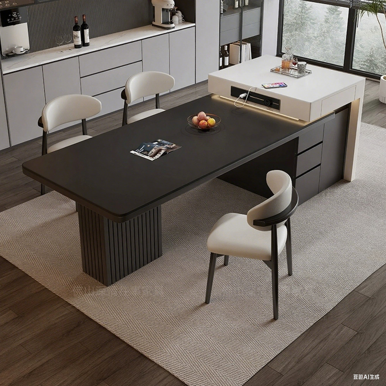 White-Matte Black Rock Slab Island Counter