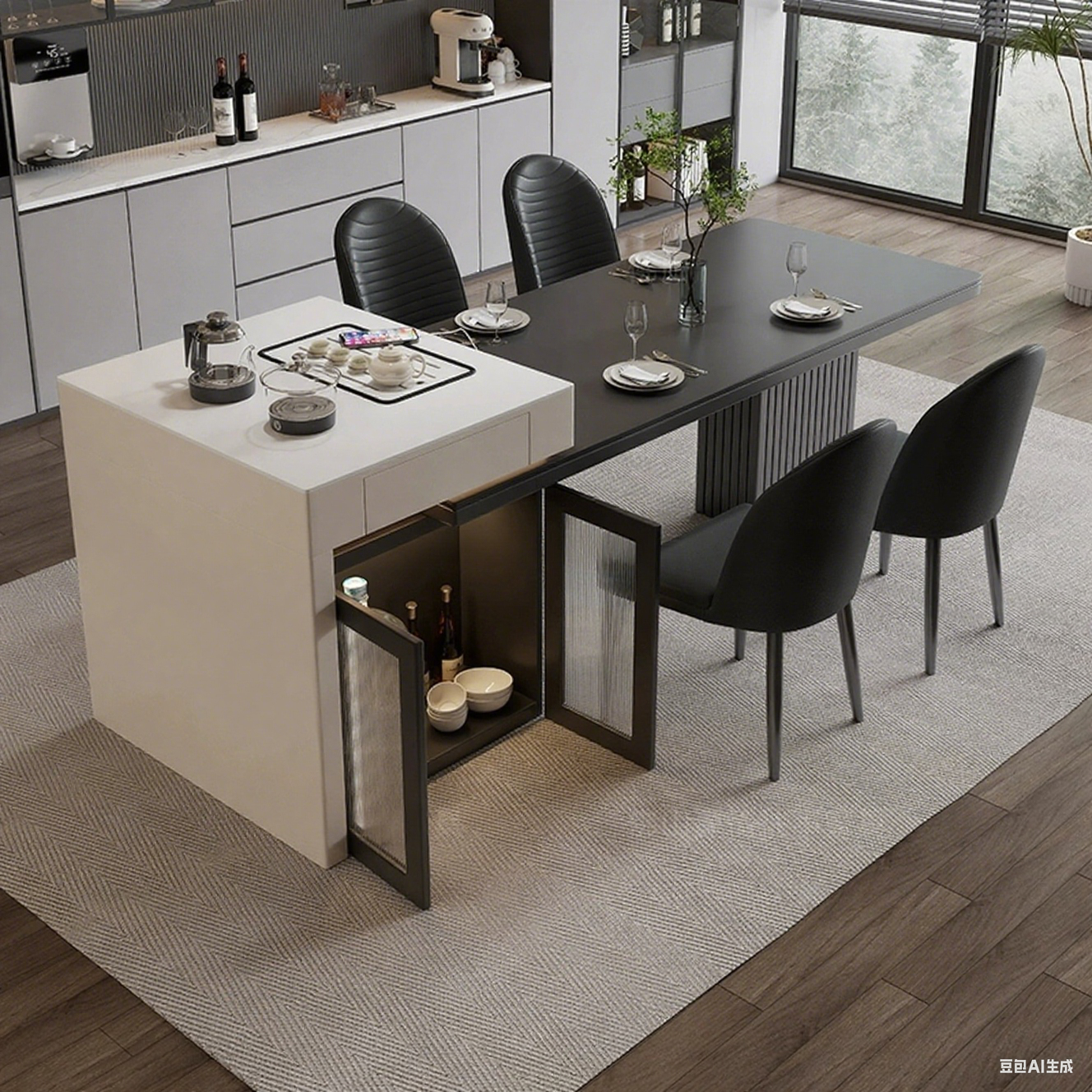 White-Matte Black Rock Slab Island Counter