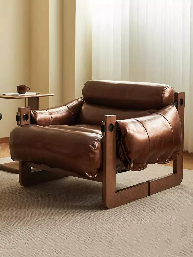 Vintage Nordic Modern Luxury Wooden Fabric Leather Leisure Chair