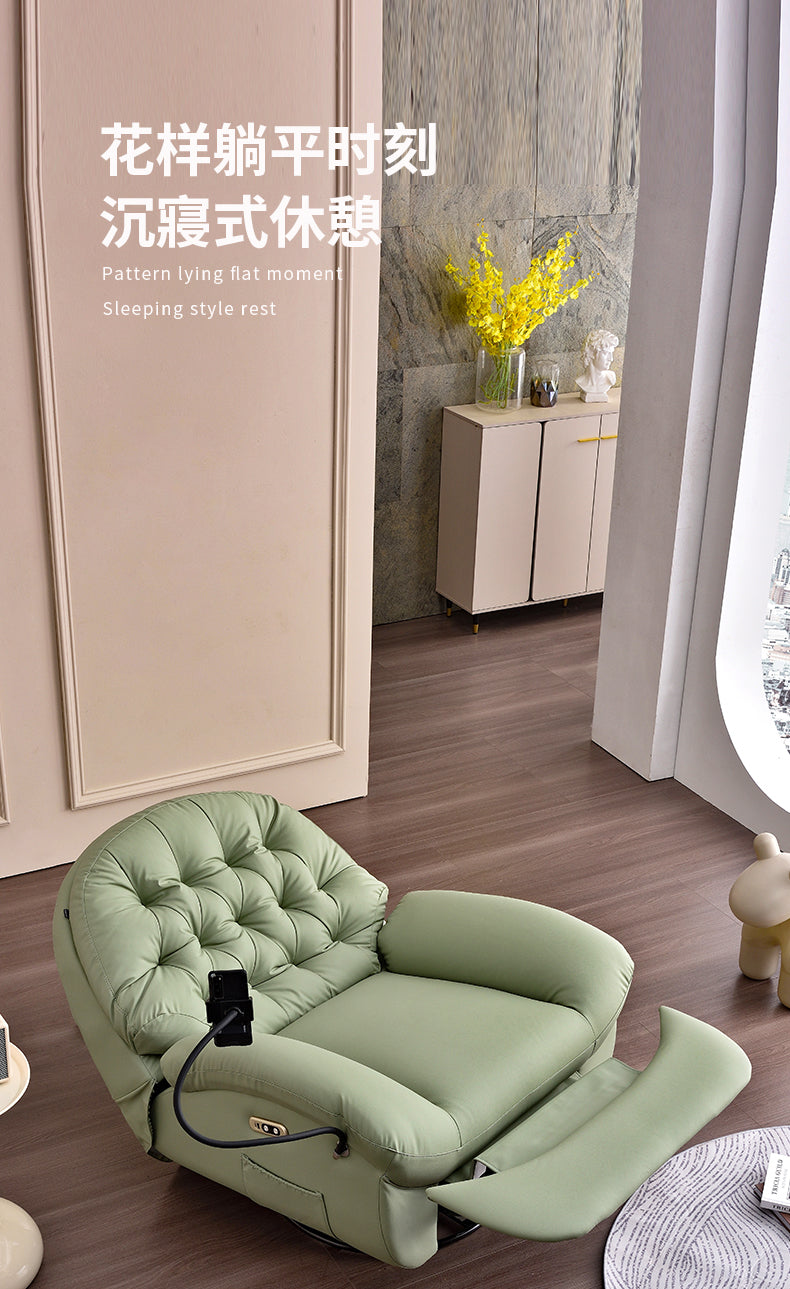 Wenbo Home Standard Recliner Single Sofa Chair in Light Green With a Built-in Phone Holder