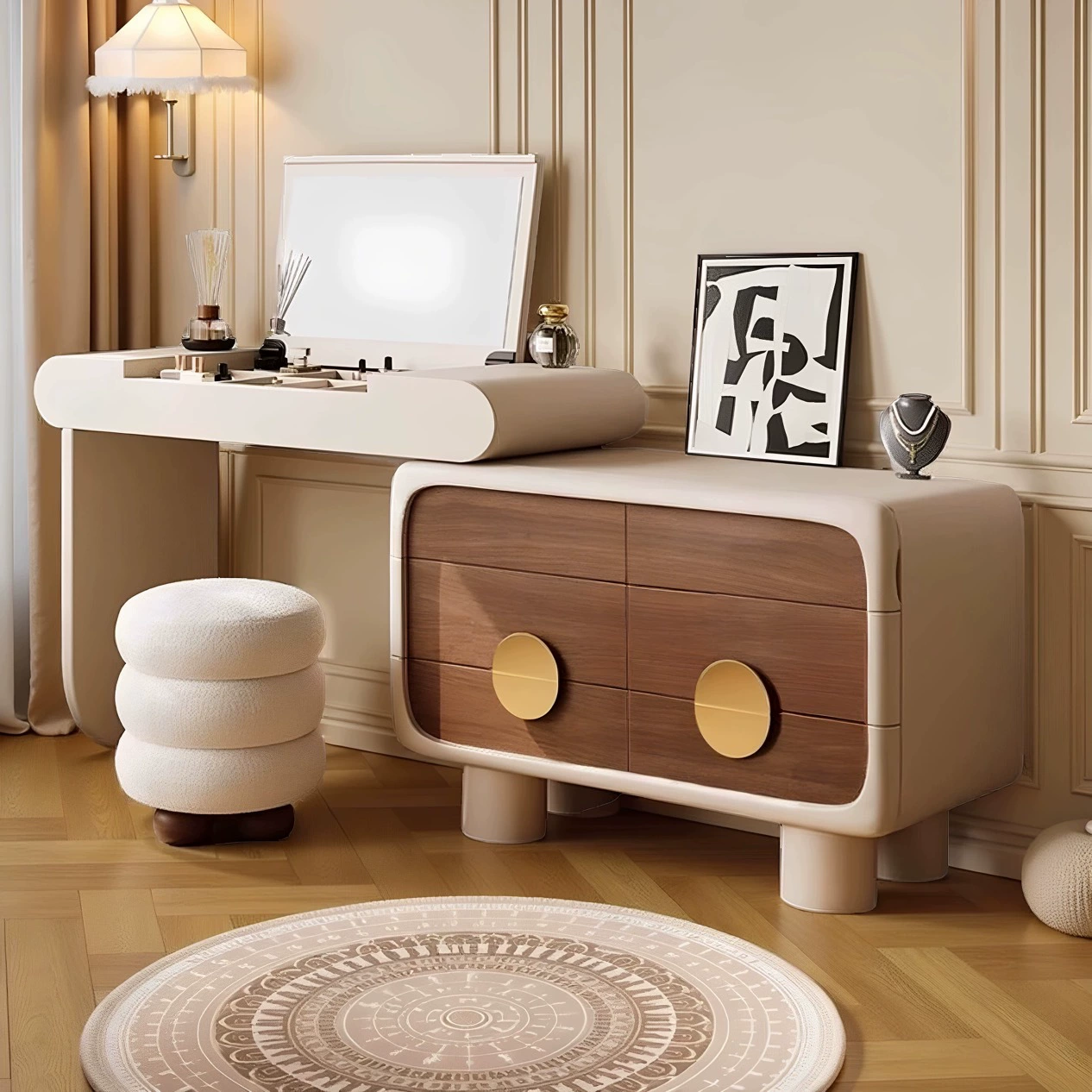Two-Tone Solid-Wood Vanity Table with Lacquer Finish