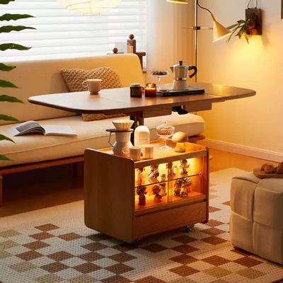 South American Adjustable Walnut Rubberwood Side Table