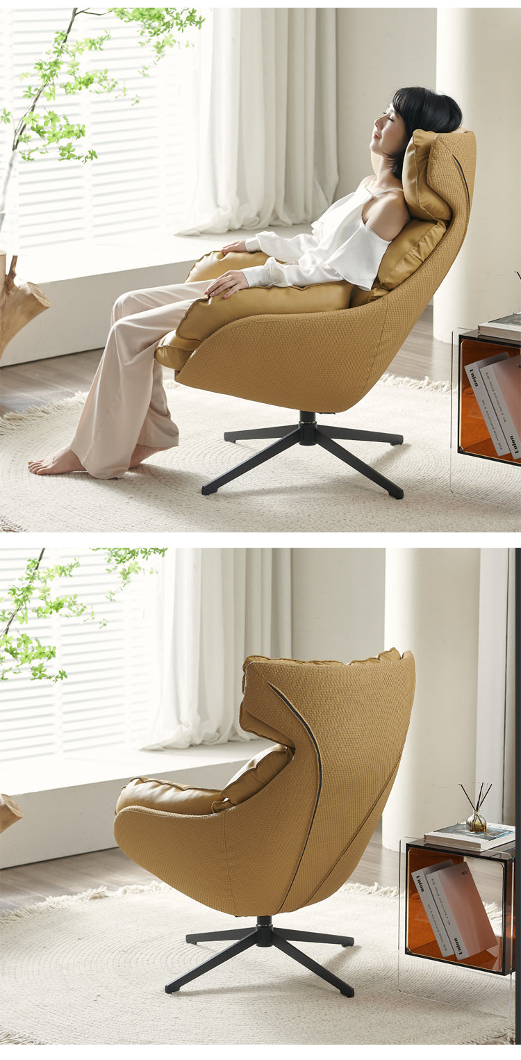 Yellow Accent Swivel Lounge Chair In Scandinavian Style With a High-back Design and Removable Cushions