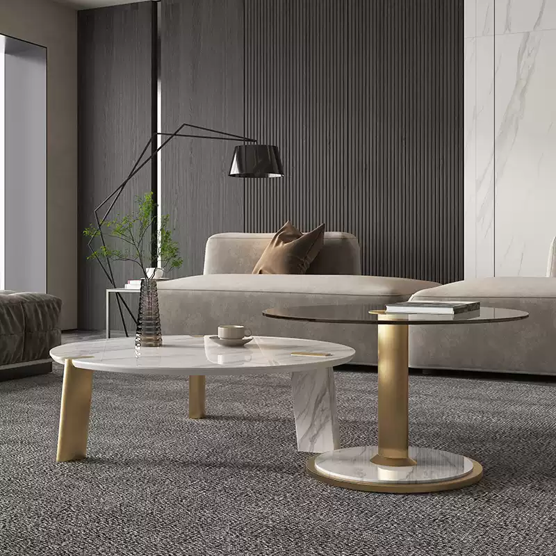 Side Table - Stainless Steel+Stone Slab Glass