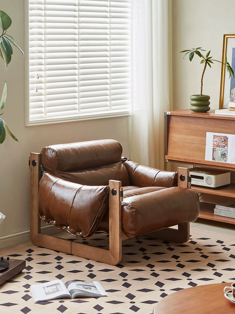 Vintage Nordic Modern Luxury Wooden Fabric Leather Leisure Chair
