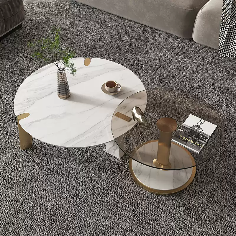 Side Table - Stainless Steel+Stone Slab Glass