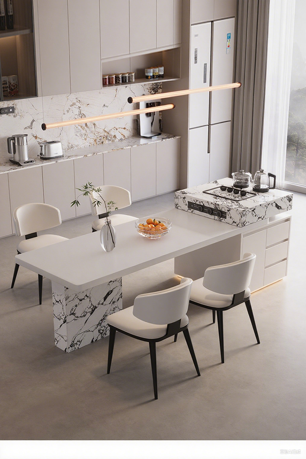 White Down Rock Slab Island Counter